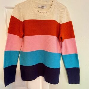 LOFT Women's Colorblock Sweater - Cream, Orange, Pink, Blue, Navy